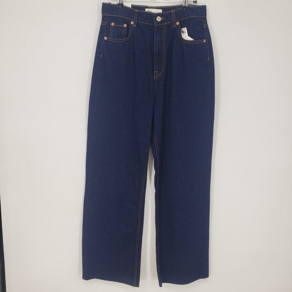 Zara The 90's Full Length Jeans 6 High Rise Waist Dark Wash Austin Blue - Picture 2 of 10